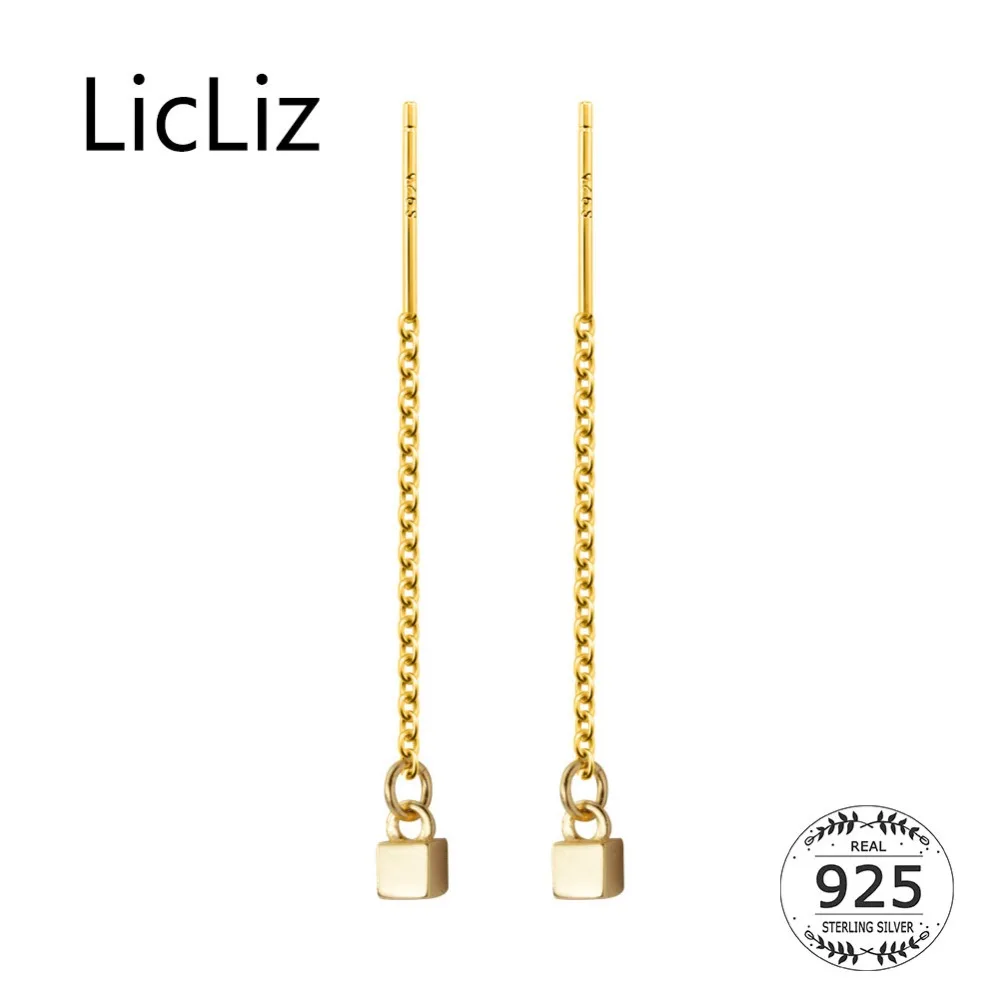 

LicLiz New 2019 925 Sterling Silver Cubic Drop Earring for Women 18K Gold Long Link Chain S925 Jewelry with Charm Drops LE0576