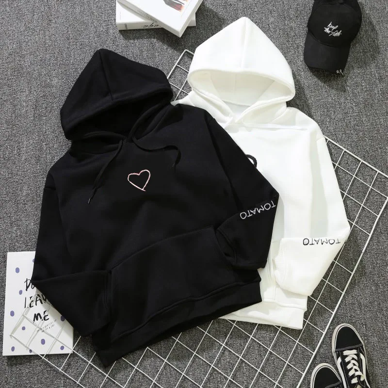 

2018 Fashion Autumn Winter Heart Printed Harajuku Print Pullover Loose Lover Hoodies Sweatshirts Couple Casual Coat