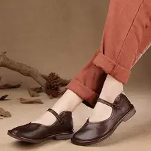 Весенняя женская обувь из натуральной кожи на плоской подошве с круглым носком; женская повседневная обувь ручной работы из коровьей кожи на плоской подошве