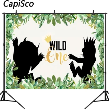 

Capisco Birthday Party Photography Backgrounds Baby Shower Wild One Jungle Party Animals Green Leaves Kids Banner Photocall