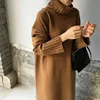 Women Autumn Winter thick Turtleneck long Sweater Dress ladies Long Sleeve straight split Knitted pullover dresses solid ► Photo 3/6