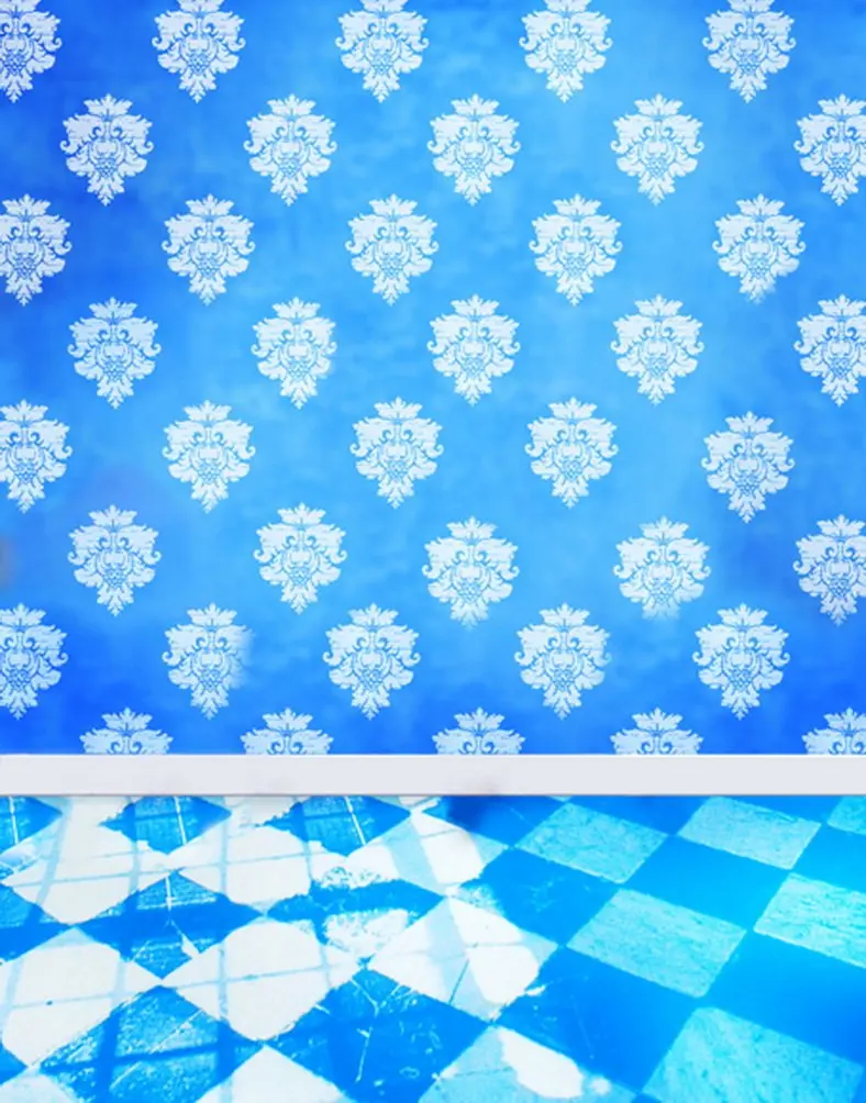

5x7ft Blue Wall White Flowers Photography Backdrops Photo Props Studio Background