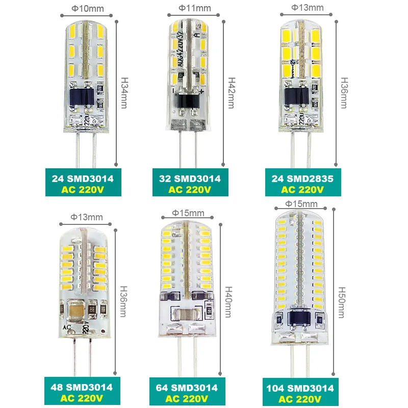 10X G4 светодиодный 24 32 48 64 104 152 светодиодный SMD 3014 2835 AC DC 12V 220V 3 Вт, 5 Вт, 9 Вт, 12 Вт, 15 Вт 21 360 Угол луча Рождественский светодиодный лампа светильник