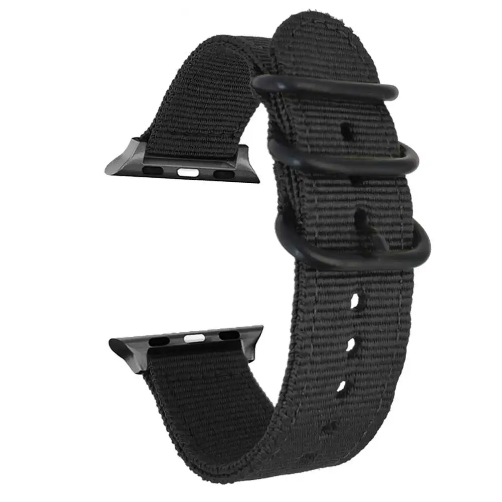 40 мм 44 НАТО нейлоновый ремешок для наручных часов для Apple Watch, ремешок 42 мм, для iWatch, версия 4/3/2/1 ремешок 38 мм с зулу кольца пряжка адаптеры для наручных часов - Цвет ремешка: Черный