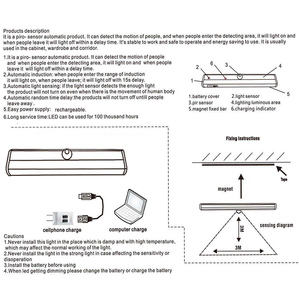 Умный светильник с датчиком движения вкл/выкл, Ночной светильник с аккумулятором/Usb силовой светильник для шкафа, ящика, лестницы, цеха, подвал, гараж