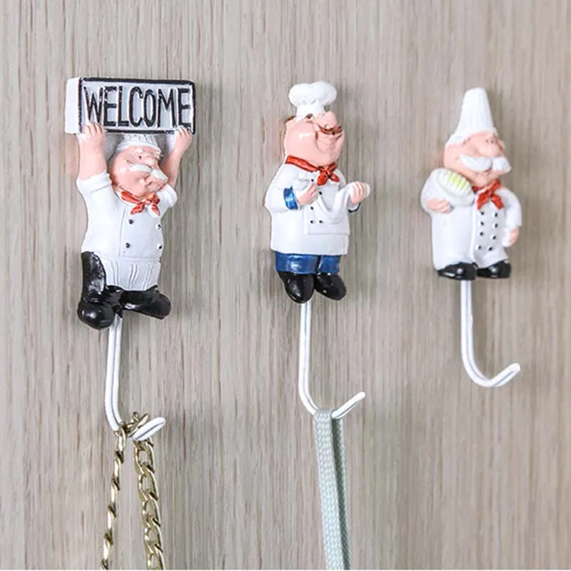 

Wall Hanger Hooks Holder Cartoon Chef Stainless Steel Resin For Kitchen Cloth Towel @LS