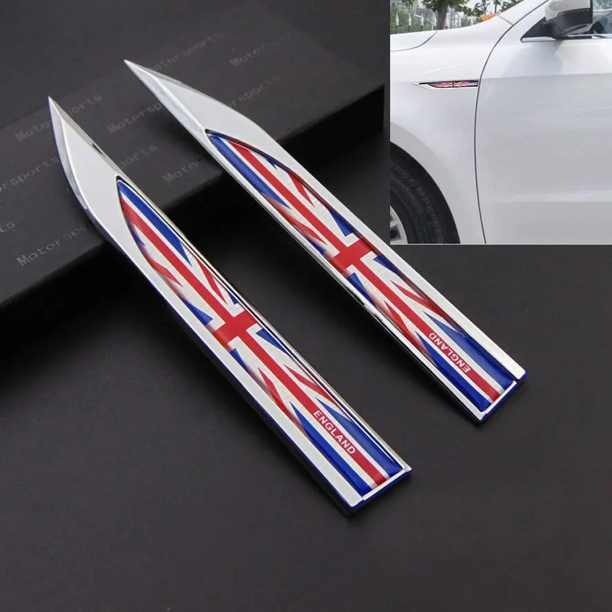 

2Pcs ENGLAND UK Flag Badge Fender Side Wing Emblem Decals Sticker Universal 100% Metal Fit For Mini Cooper ect