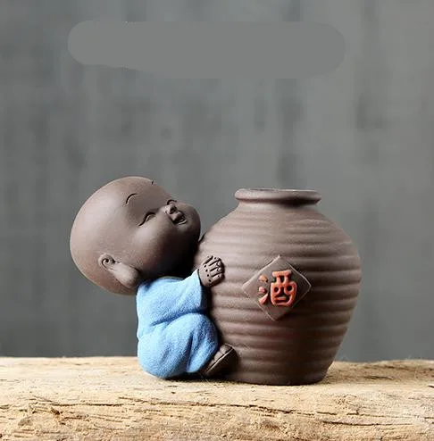Керамика маленький монах Гидропоника завод цветочный горшок креативный чай ПЭТ домашний декор на стол ваза с отверстием - Цвет: Blue