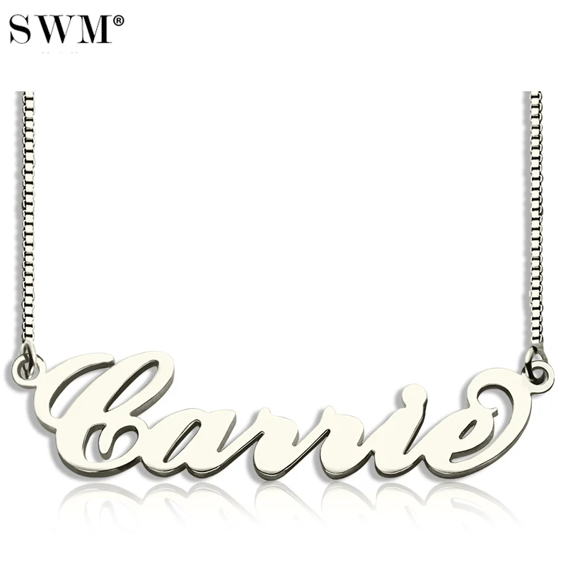 

Women Silver Jewelry ID Name Letter Necklace Carrie Nameplate Necklaces Colar Costume Jewelery Trinket Suspension Pendant Chain