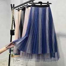 Сетчатые женские юбки летние новые трапециевидные юбки длиной до колена свободные офисные женские элегантные юбки наивысшего качества