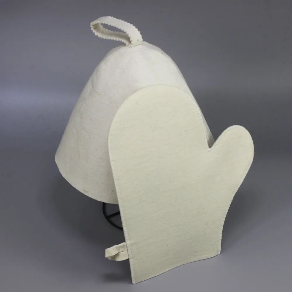 Прочная сауна шерстяной войлок наборы(1hat и 1 перчатка), водонепроницаемая шапочка для душа Защита окружающей среды кружевная шляпа с лентами шапочка для ванной
