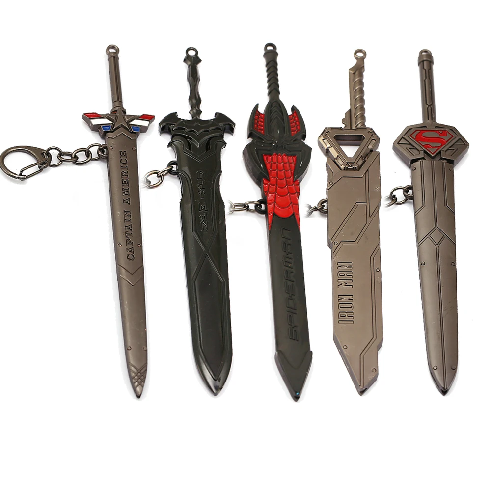 

Movie Avenger Sword Keychain Men Metal Captain America Iron Man Spider-Man Weapon Sword Pendant Key Chain Women Bag llaveros