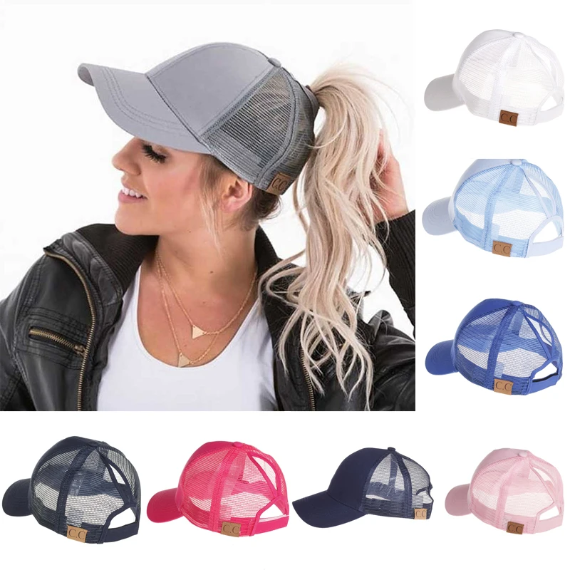 

2018 Europe, the United States and the summer new fashion leisure visor duck tongue net cap ladies horse tail baseball cap