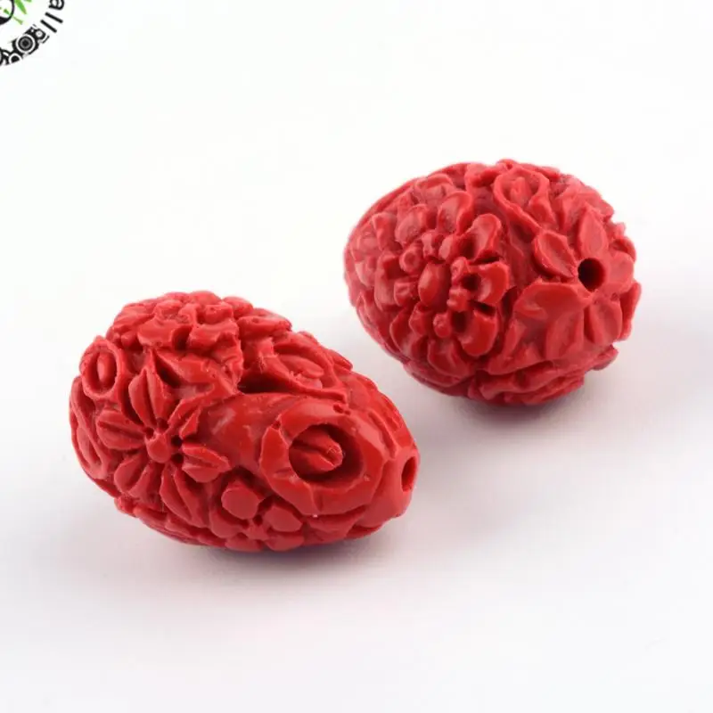

50pc Carved Flower Cinnabar Beads Drop FireBrick For DIY Jewelry Accessories Finding Making Necklaces Bracelets,20.5x13.5x13.5mm