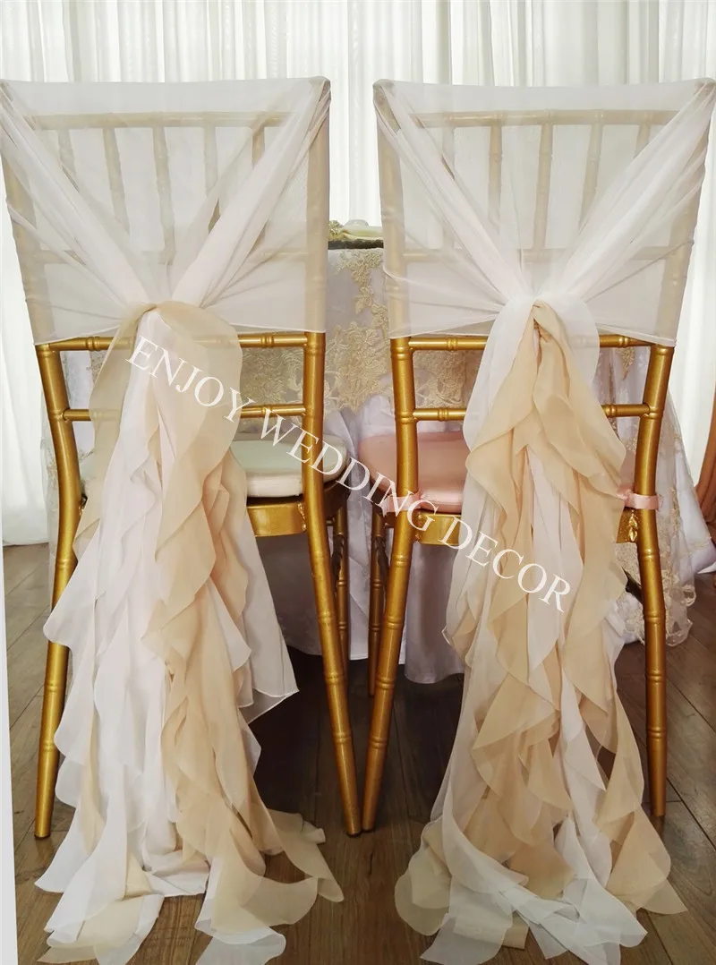 

2pcs YHC#114 elegant chiffon chair back cover with pleats organza skirt for chair decor