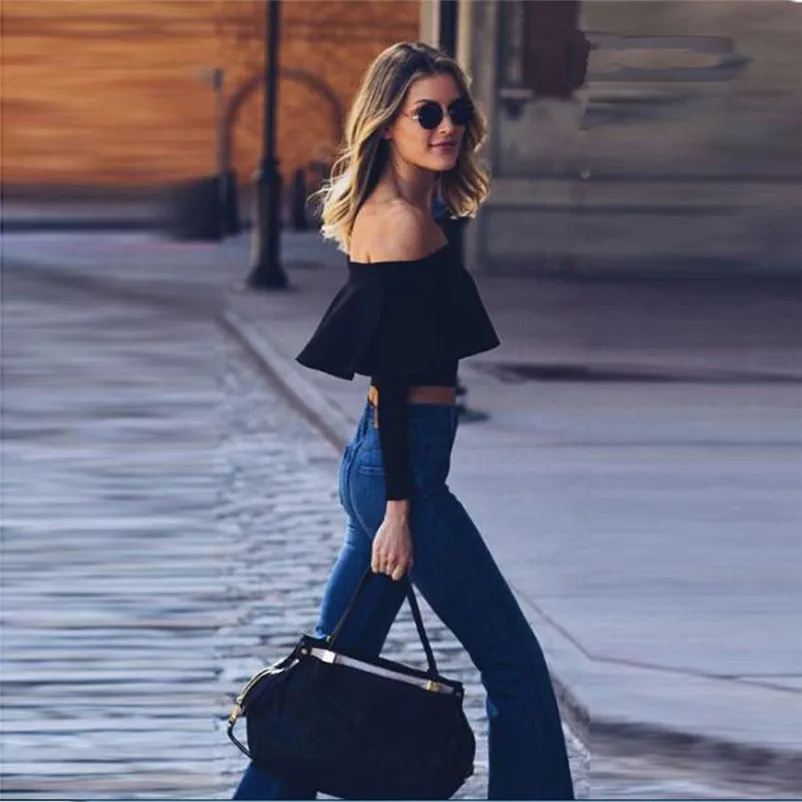 Fashion womens tops and blouses summer 2018 Casual Long Sleeve Off Shoulder solid shirts Tops Blouse camicette Y16#N  (6)