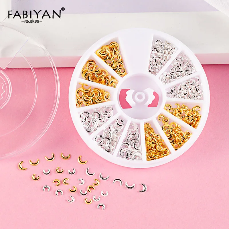 

UV Gel Mix Sizes Jewelry Accessories Nail Art Wheel Moon Metal Gold Silver 3D Tips Stickers Decoration Manicure Tools DIY Design