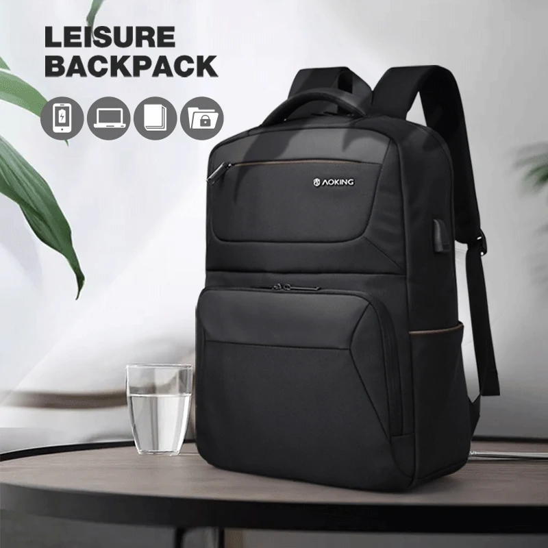 Бренд Aoking, черный рюкзак, водонепроницаемые мужские дорожные сумки с usb-портом, Модный деловой рюкзак, подходит для ноутбука 15," для подростков