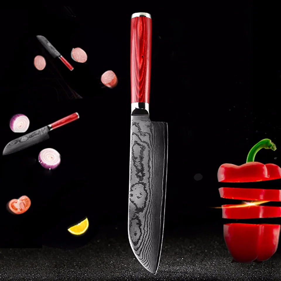 FINDKING дамасский стальной цветной дамасский нож с деревянной ручкой 7 дюймов нож шеф-повара 67 слоев дамасской стали кухонный нож