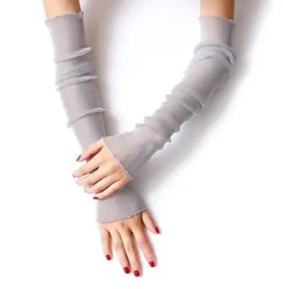 Ультратонкие прозрачные сетчатые длинные кружевные перчатки с металлическим отливом для рук с защитой от ультрафиолета - Цвет: 4
