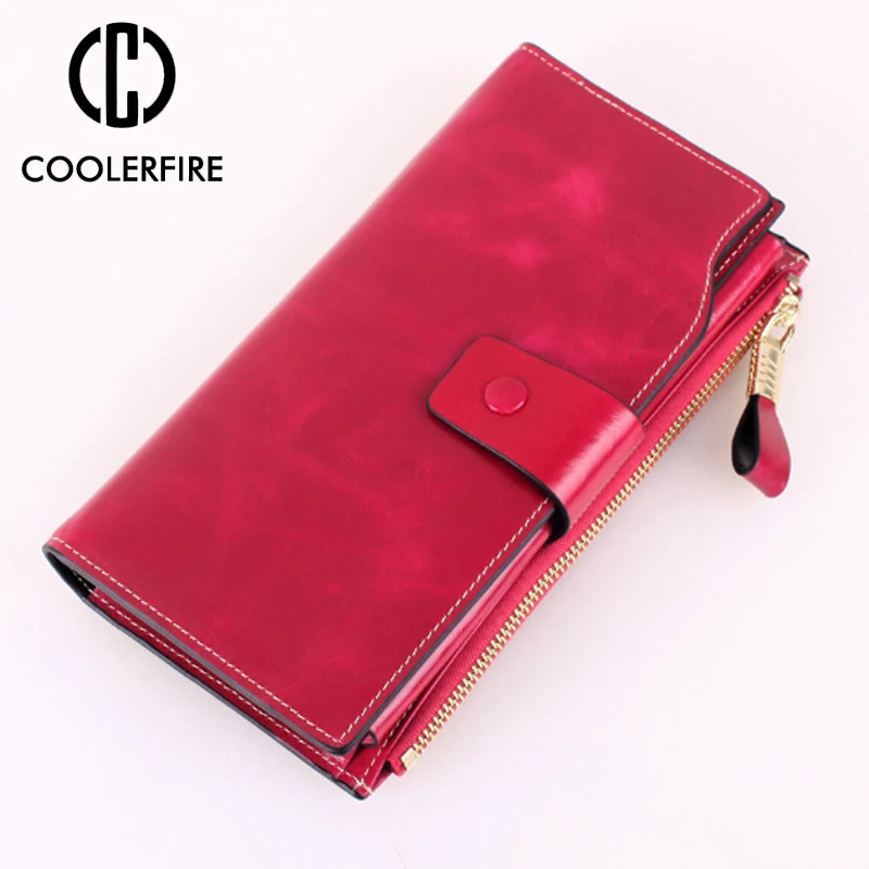 

Long Zipper Women Wallet Genuine Leather Large Capacity Wallets Fashion Casual Wristband Clutch Bag Phone Pocket Bag Purse PJ130