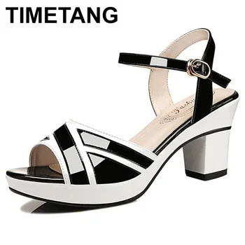 

TIMETANG Women sandals Peep Toe buckle strap summer shoes woman fashion Thick high heels Gladiator sandals women Sandalias