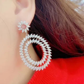 

Luxury U Shaper round Cubic Zircon Crystal CZ Long Dangle Earrings For Women Wedding Pave Dubai Bridal Jewelry E10013