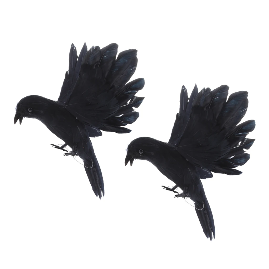 2pcs Artificial Flying Crow Realistic Sculpture Garden Outdoor Landscape Decor