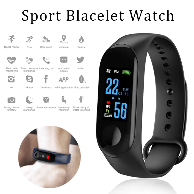

Blood Pressure Activity Tracker Sport Smart Watch Women M3 Fitness Bracelet IP67 Waterproof Watch Connect Android Wristband Man