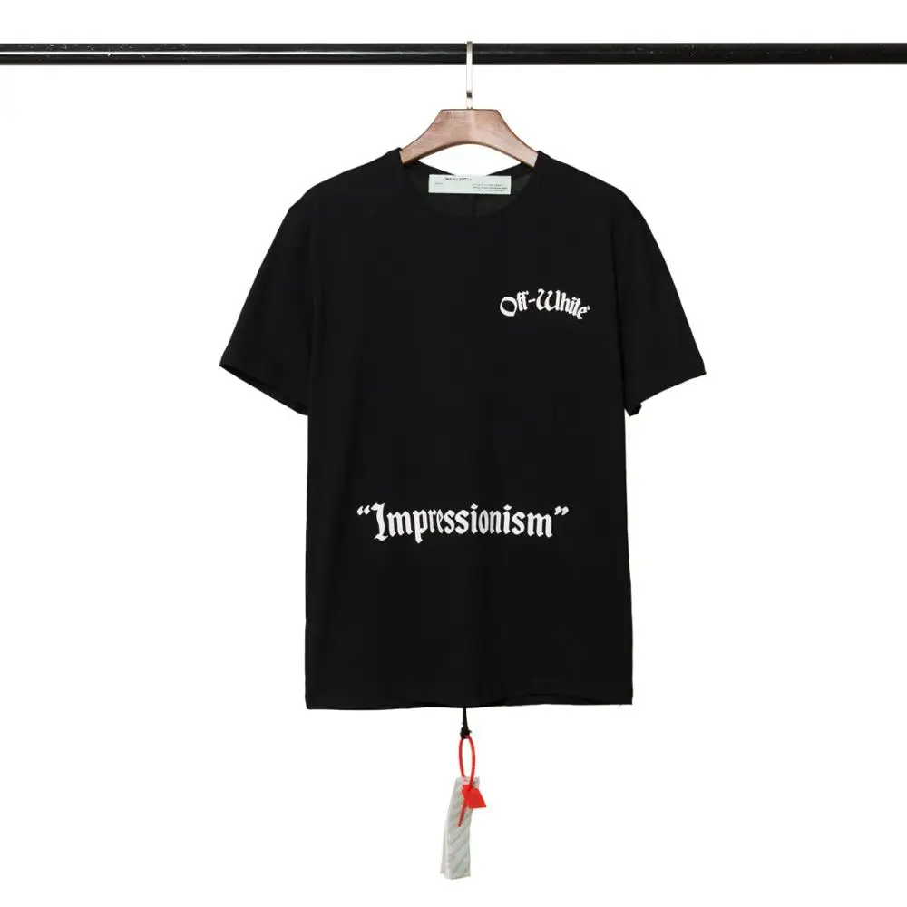 OFF-WHITE OW Street хип хоп письмо хлопок мужская футболка с коротким рукавом - Цвет: Черный