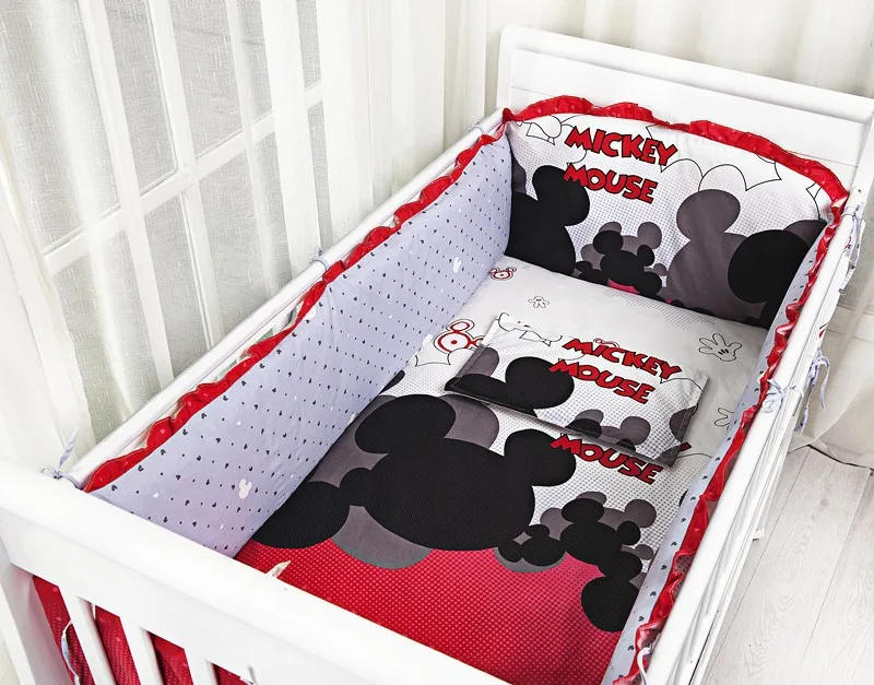 

Promotion! 6PCS Cartoon Baby crib bedding set 100% cotton crib sheet baby bedding set (bumpers+sheet+pillow cover)