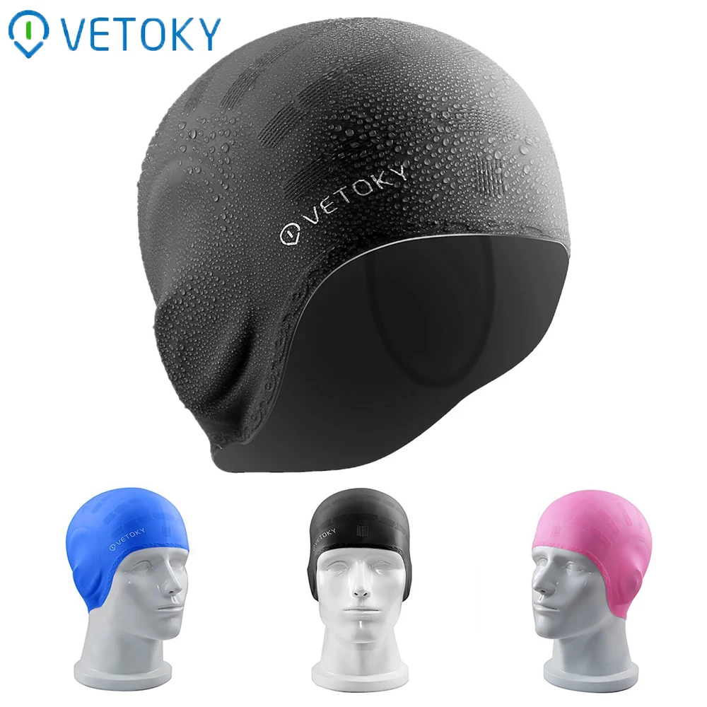 Silicone Swim Cap Swimming Cap Hat 3D Ear Pockets Cover Great