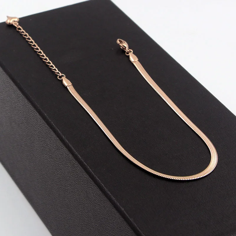 Fashion Simple Flat Snake Bone Chain Rose Gold Color Anklet Titanium Steel Women Feet Jewelry Anti-allergic ankle chains fashion accessories