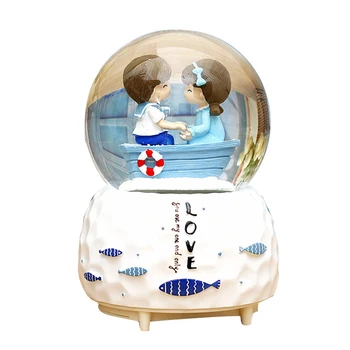 

Mediterranean Style Cartoon Couple Crystal Ball Music Box Ornaments Rotating Snowflake Music Box Crafts Gifts Home Decoration
