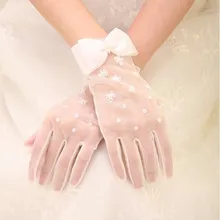 Кружевные короткие белые пальцы Пот Мода цветок девушка подружки невесты леди Женщины Танцы Вечерние перчатки для представлений