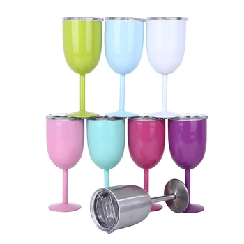 

8 Colors 10 OZ Stainless Steel Goblet Red Wine Cup Double Layer Mugs With Lips Cocktail Durable Glass Cup Goblet Drinking Ware