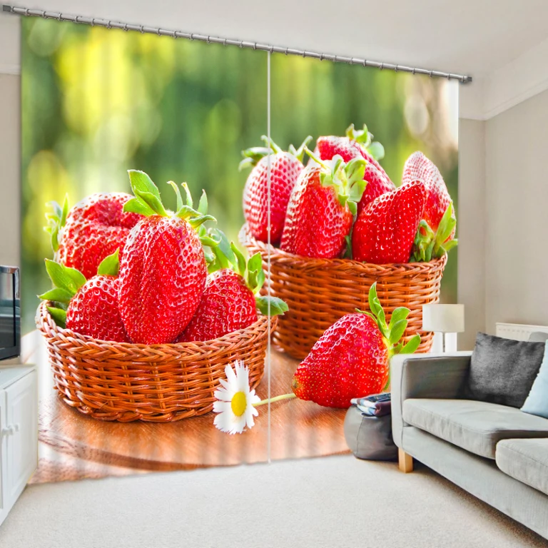 

Strawberry fruit baskets personalized photo print kitchen 3d blackout curtains