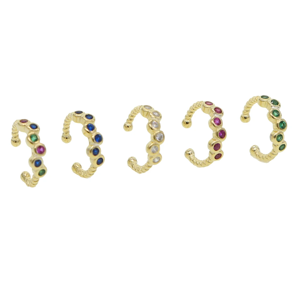 

925 sterling silver cheapest gold color cuff earring with multi round colored CZ no piercing simple ear bone jewelry daily