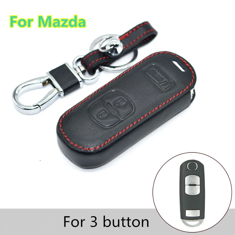 

Leather Car Key Case Smart Keyless Remote Fob Protect Cover Keychain Keys Bag For Mazda 3 CX9 CX3 CX5 CX7 Speed Auto Accessories