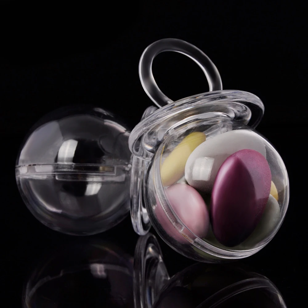 

12Pcs/Lot Food Grade Bride and Groom Wedding Favor Candy Box Clear Pacifier Candy Box Baby Shower Candy Box Party Supplies