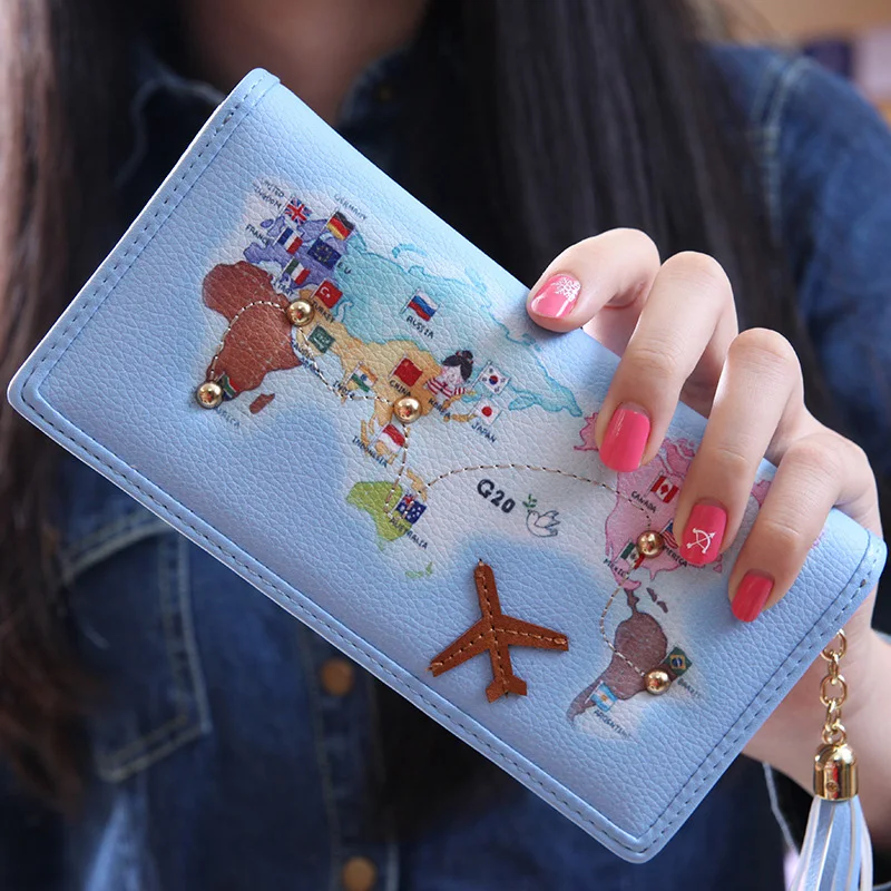 Korea Style Map Lady Change Purse Tassel Plane Women Wallets Portable Carteira Feminina Cute Wallets Coin Purse Card Holders