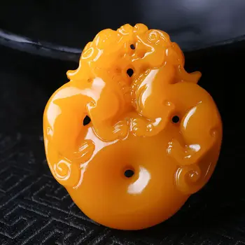 

Koraba Fine Jewelry Chinese Natural Yellow Jade Hand-Carved Bless Dragon Pixiu Pattern Pendant