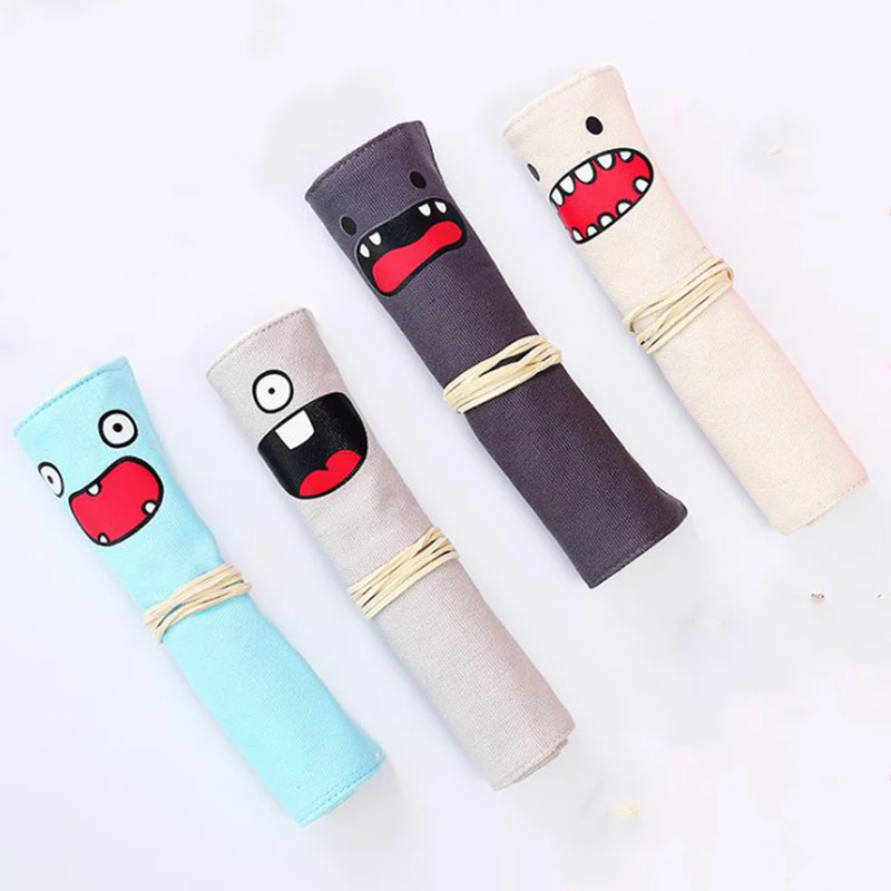 

School Pencil Case Canvas Pencil Case for Girls Boy Roll Up Pencil Bag Portable Cute Pencil Box School Supplies material escolar