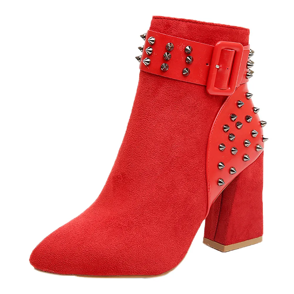 

Women's Boots Pointed Toe Rivet Platform Ankle Boots Thick Heel High Heels Shoes Woman Female Party Ankle Martin Boots