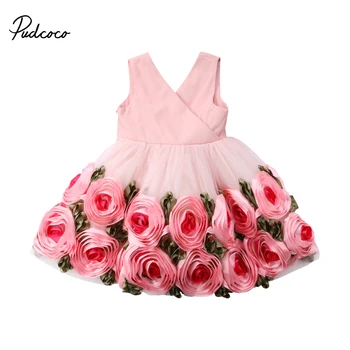 

2018 Brand New Toddler Infant Kids Child Party Wedding Formal Dresses Rose Girl Princess Dress Flower Chiffon Sundress Kids 2-8T