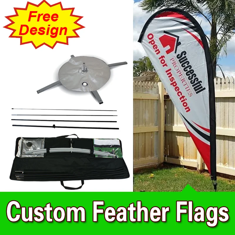 

Free Design Free Shipping Flag Double Sided Cross Base Teardrop Signs Advertising Promotional Feather Banners Feather