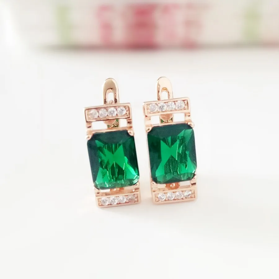 

585 Rose Gold Earring Fashion Jewelry Green Stone Luxury Earring Vintage Women Earrings Drop Earring