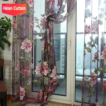 

Flower tulle curtains for living room burnout butterfly voile curtains for children bedroom kitchen window treatment