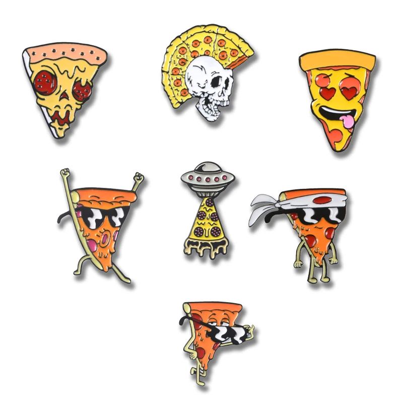 Busirde Femmes Cartoon Pizza Animaux /Émail Parti Broche Robe Sac Pizza Animal Broche Ornement V/êtements Pins Badge