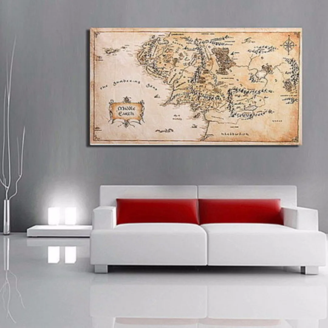 110*60cm Middle Earth World Map Silk Cloth Poster Home Office Decor Wall Art